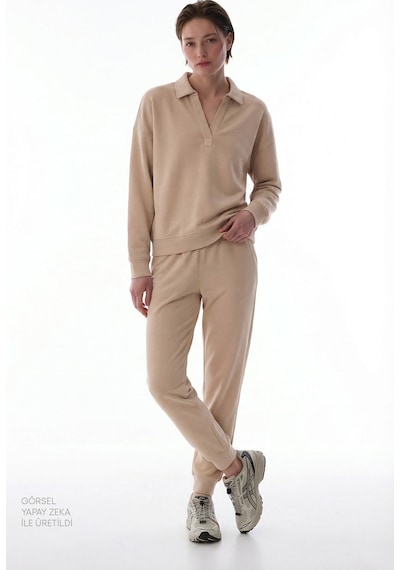 Penti Bej Polo Yaka Modal Sweatshirt