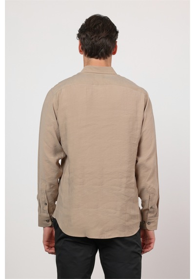 İmza Koyu Bej Düğmeli Yaka Uzun Kol Cepsiz Slim Fit Modal Gömlek 1004260162