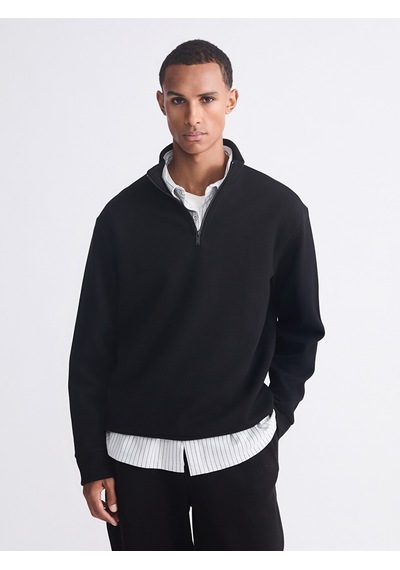 Lcw Vision Siyah Fermuarlı Dik Yaka Erkek Kalın Sweatshirt