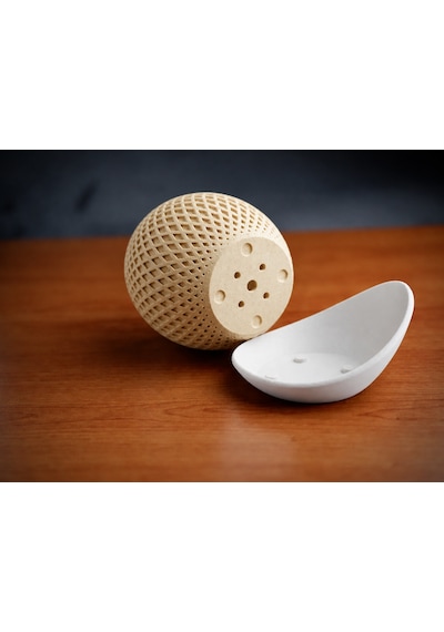3d Baskı Küre Saksı - Kafes Dokulu İki Parçalı Dekoratif Saksı - Bej-beyaz