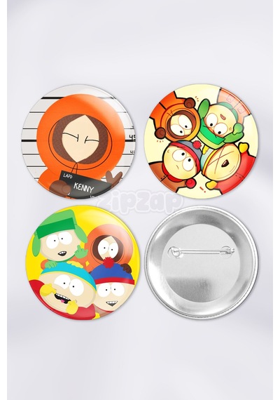 South Park Anime Animasyon Çanta Süsü Rozet İğneli Buton Rozet Seti 3 Adet Çok Renkli
