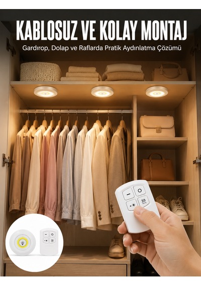 Led Lamba 3'lü Uzaktan Kumandalı Yapışkanlı Beyaz Işık Kopya Çokrenkli