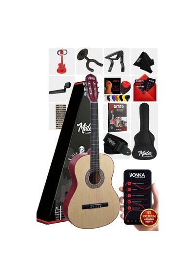 Midex Cg-36nt-pak Kaliteli 36 İnç 3/4 Juniur Çocuk Gitarı 8-12 Yaş Arası Tuner Çanta Capo Askı Nota Sticker Pena Metod