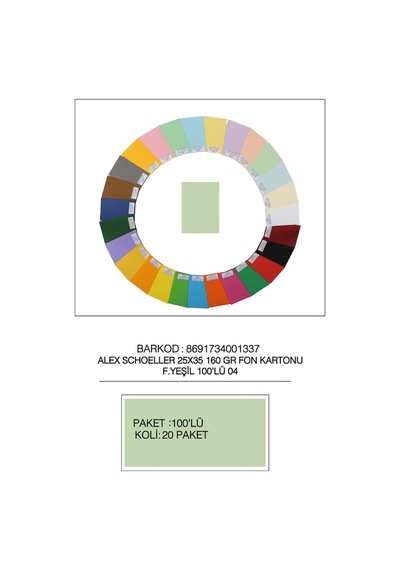Alex Schoeller Fon Kartonu 25x35 No:04 F.yeşili 100 Lü Çok Renkli