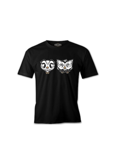 Cute Owls Cartoon Siyah Erkek Tshirt 001