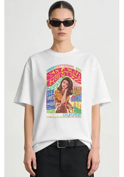 Sevbano Selena Gomez Şarkıcı Baskılı Unisex Oversize Premium Tişört Beyaz