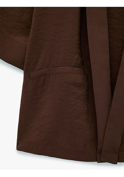Koton Modal Kumaş Şal Yaka Cepli Uzun Kollu Kimono Ceket Kahverengi 6sak50042ew Kahve