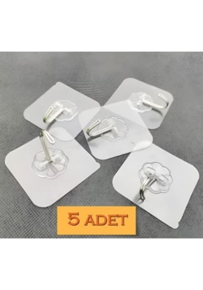 Süper Güçlü Yapışkanlı Suya Dayanıklı Şeffaf Askı 5li Set Yeniden Kullanılabilir Kancalar Beyaz Diğer