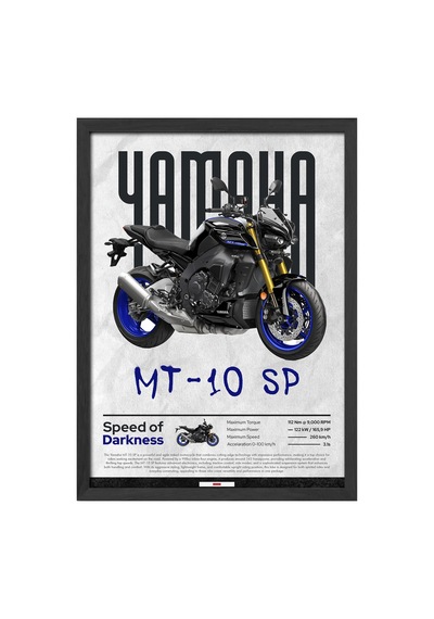 Yamaha Mt-10 Sp Siyah Ahşap Çerçeveli Poster, Dekoratif Motosiklet Duvar Tablosu