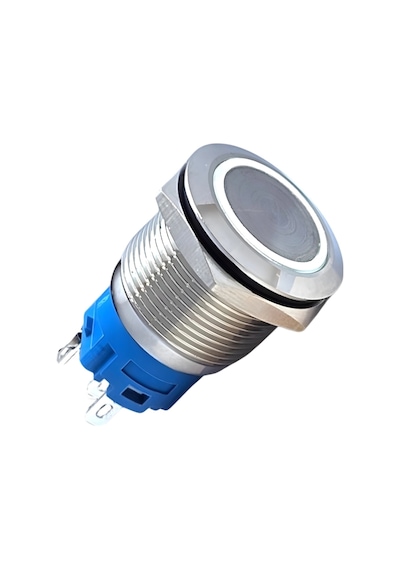 E59 19mm Metal Buton Yaylı 12-24v Beyaz Led 1no/1nc