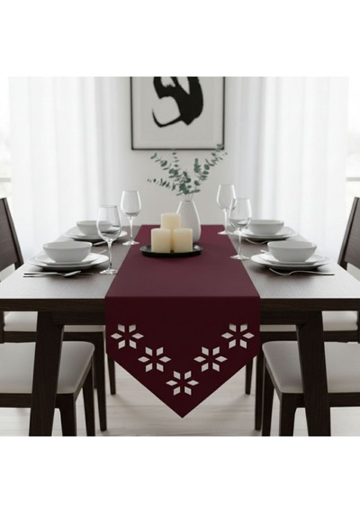 1 Adet Deri Runner-40x140 Cm-çiçek Desenli Runner Bordo