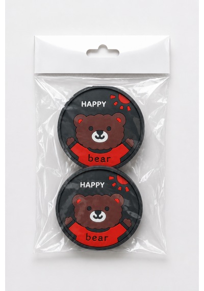 Kemboss Happy Ayıcıklı Bardak Altlığı 2'li Set - Pvc Kaydırmaz Bardak Altlığı Kahve Kupa Çay Bardağı Altlığı Masa Koruyucu Çok Renkli