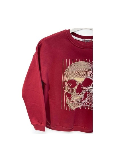 Cantoy Erkek Çocuk Önü Baskılı İçi Şardonlu Sweatshirt-15199 Bordo