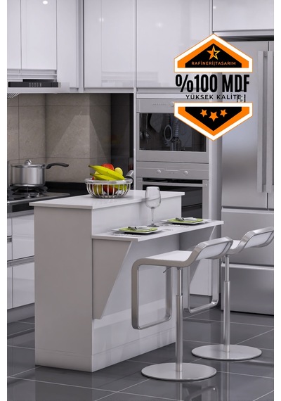 Mutfak Masası Ada Şeklinde Bar Masa Ile Birlikte Azure Mdf Beyaz Mutfak Masası Ada Şeklinde Bar Masa Ile Birlikte Azure Mdf Beyaz