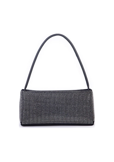 Nas Bag Kadın Basic Baget Omuz Ve Çapraz Çanta Siyah Gümüş Taşlı 27x12 Cm