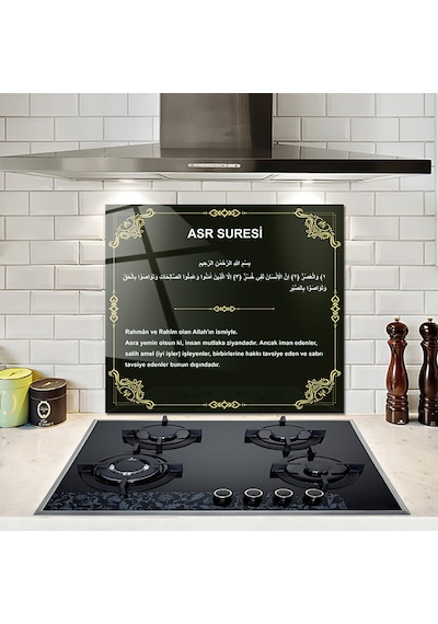 Decorita Cam Ocak Arkası Koruyucu|Asr Süresi-SiyahFon|52cm x 60cm