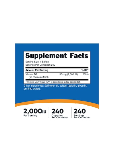 Nutricost Vitamin D3 2000 İu Softgels, 240 Softgels.abd Menşei