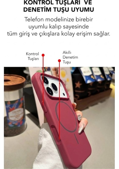 Apple İphone 17 Pro Max Uyumlu Magsafe Lansman Silikon Kılıf Koyu Pembe