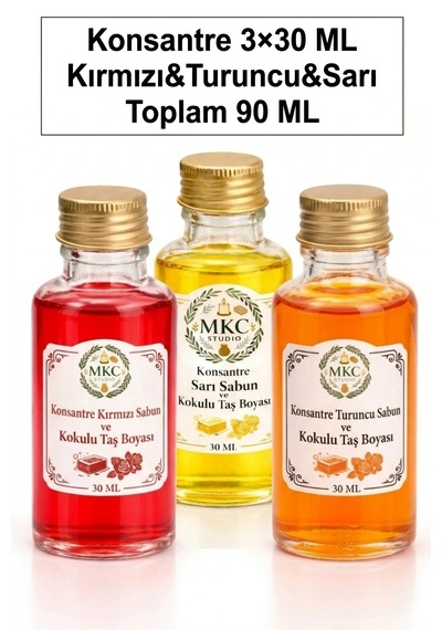 Konsantre Kırmızı&turuncu&sarı Sabun Bazı & Kokulu Taş Boyası 30ml 3 Adet - Yüksek Pigmentli Çok Renkli