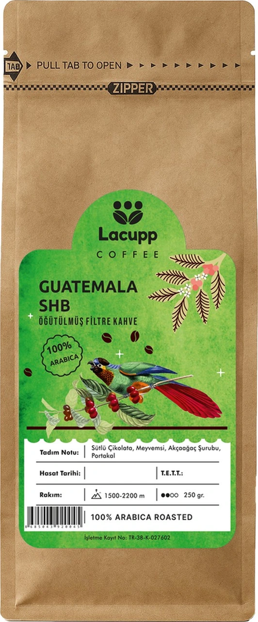 Lacupp - Guatemala Shb - Öğütülmüş Filtre Kahve/çekirdek Kahve - 250 Gr 100% Arabica Çekirdek Kahve