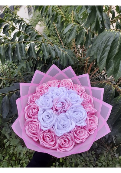 20 Li Ledli Solmayan Gül Buketi Pembe Beyaz Karışık Gül Pembeözel