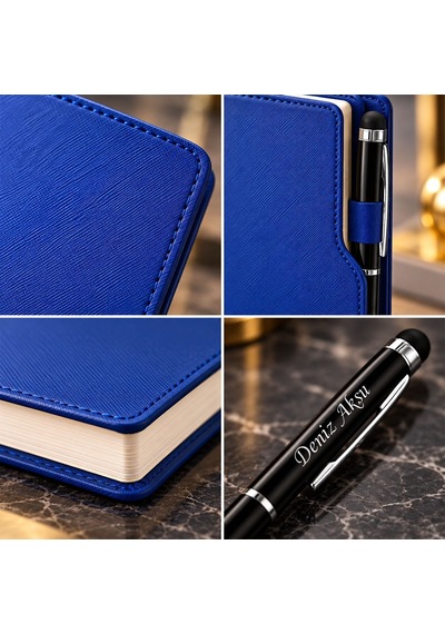 Bk Gift Kişiye Özel 374 Termo Deri Tarihli Ajanda & Siyah Touch Pen Tükenmez Kalem-16 Lacivert Akdnz-bitmeyencom38552 3057 Bk Gift