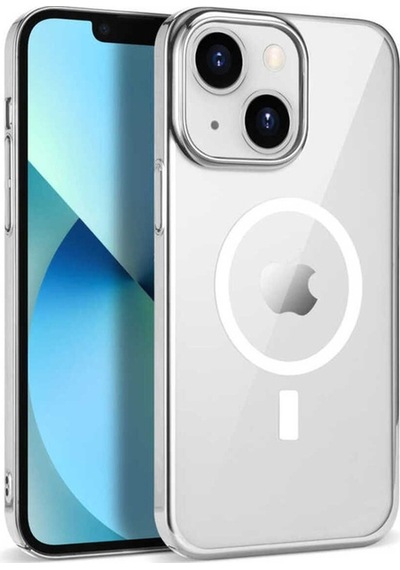Apple Uyumlu iPhone 14 Plus Kılıf Zore Wireless Şarj Özellikli Pixel M-safe Kapak Gümüş