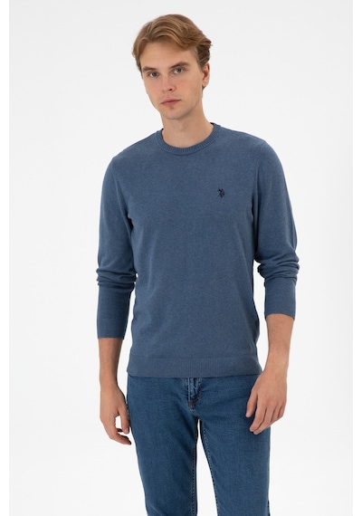 U.S. Polo Assn. Erkek Slim Fit Bisiklet Yaka Koyu Mavi Melanj Basic Kazak 50313713-VR251