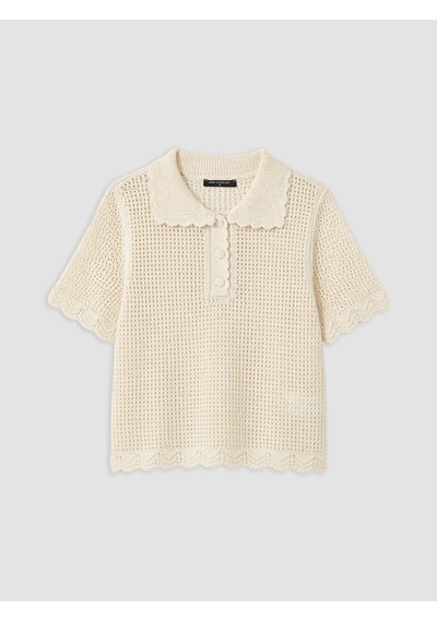 Lcw Comfort Beyaz Polo Yaka Ajurlu Kadın Triko Kazak