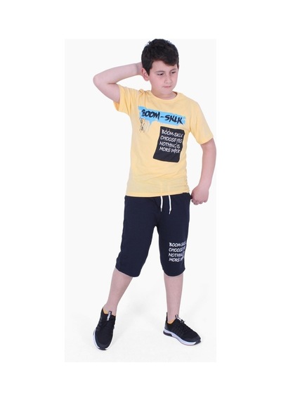 Fyk Kids Boom Sklk Yazı Baskılı Erkek Çocuk Alt-üst Kapri Takım Sarı