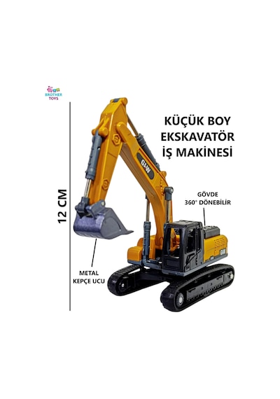 Metal Kepçeli Paletli Kepçe Ekskavatör Oyuncak İş Makinesi Makinası 12 Cm.