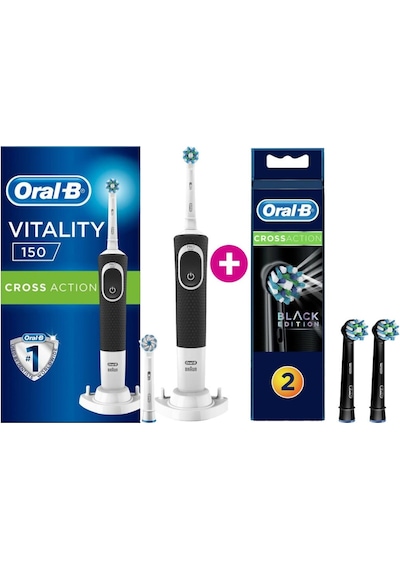 Oral-B Vitality D150 Cross Action Elektrikli Diş Fırçası + Siyah 2'li Yedek Başlık