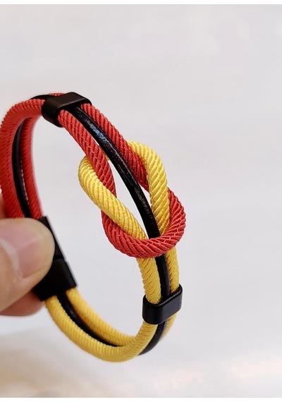 Sarı Kırmızı Taraftar Temalı Deri&makreme Düğüm Model Bileklik Net 21cm Kırmızı - Sarı