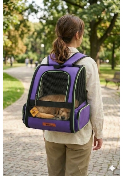Missidea Brave Paws Tekerlekli Çekçek Mekanizmalı Fileli Kedi Ve Köpek Taşıma Çantası Mor
