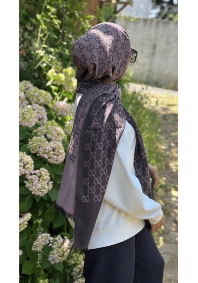 Miorel Scarfs İnce Kumaş G Desen Pamuklu Şal Yün İpek Şal 4 Mevsim Çift Taraflı Lila