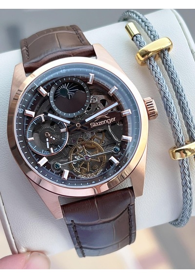 Slazenger Otomatik Seri Mehtap Ve Güneş Kadranlı İtalyan Bileklik Hediyeli Erkek Kol Saat Esl.2559.4 Rose Gold