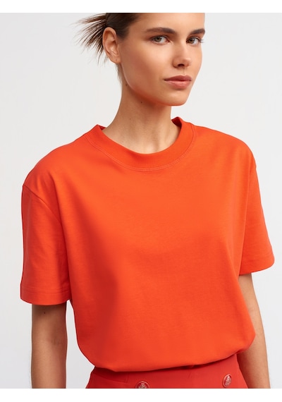 Dilvin Dekoratif Dikişli Bisiklet Yaka Tshirt 101a30312 Kırmızı Dilvin Dekoratif Dikişli Bisiklet Yaka Tshirt 101a30312 Kırmızı
