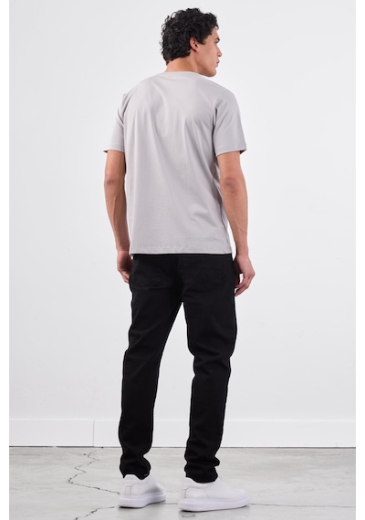 Dufy Gri Bisiklet Yaka Pamuklu Düz Renk Slim Fit Erkek T-shirt Gri