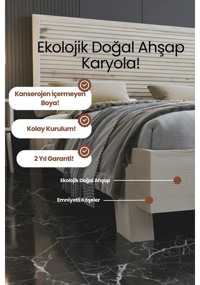 Alaz Model Yatay Başlıklı Ahşap Karyola Alaz Model Yatay Başlıklı Ahşap Karyola