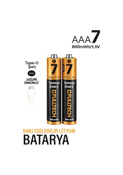 Exenar - Şarjlı İnce Pil Aaa Şarj Edilebilir Kumanda Pili 1.5v 800mwh Lityum-ion İnce Pil Aaa7 Type-c Şarjlı