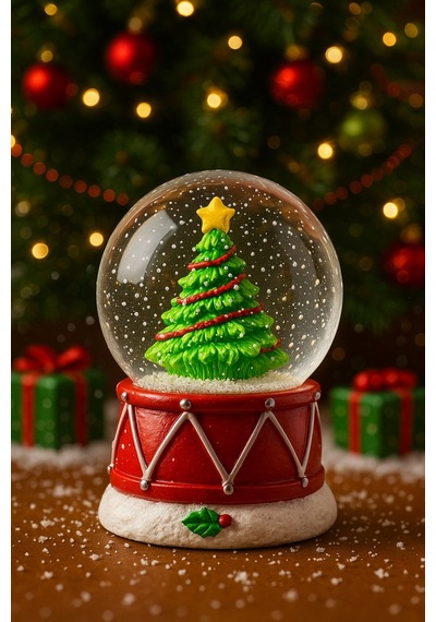 2026 Yılbaşı Noel Süslü Çam Ağacı Temalı Mini Boy Işıklı Kar Küresi 6.5 Cm A