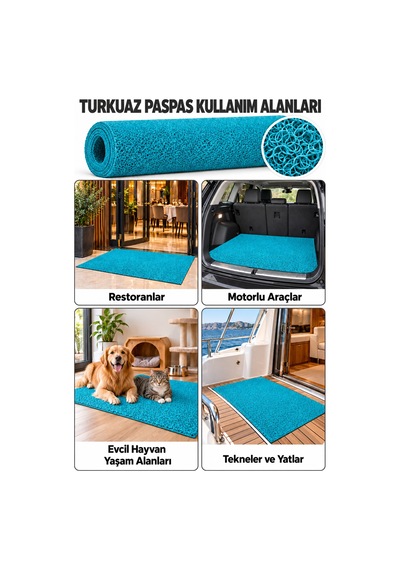 Hortumtech Kıvırcık Paspas Kir Tutucu Pvc Kapı Önü İç Dış Mekan Eko 12 Mm - Turkuaz 100 X 550 Cm