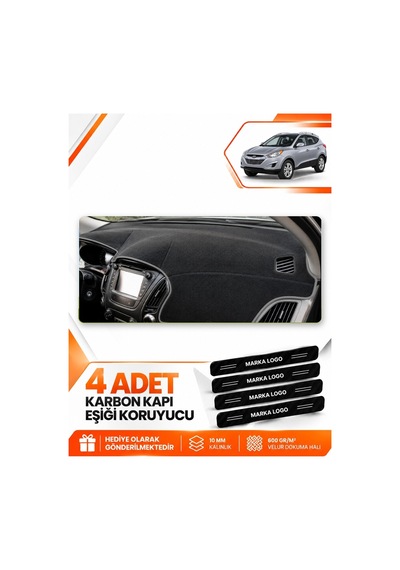 Hyundai Tucson 2009-2015 Uyumlu Ön Göğüs Torpido Koruma Kılıfı Halısı Koruyucu - Siyah Gri