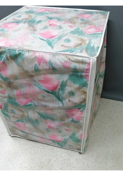 Çiçekli Fermuarlı Çamaşır Ve Kurutma Makinesi Örtüsü Pembe