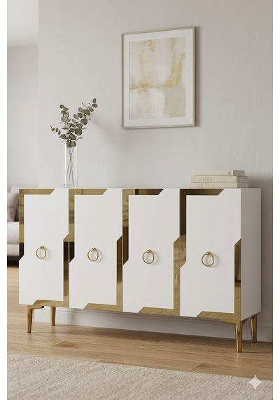 Ka1233bg Seza Konsol Ve Tv Sehpası Beyaz -gold 120cm Beyaz-gold