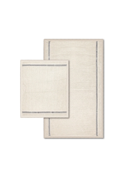 Bluenity Nice Doğal Pamuklu 2'li Banyo Kilim Seti 60x100+50x60 Cm - Ekru/lacivert
