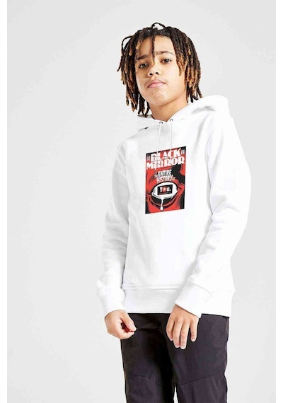 Tshirthane Black Mirror Red Baskılı Unisex Çocuk Kapüşonlu Beyaz Sweatshirt