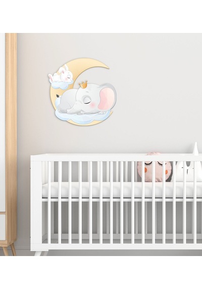 BK Gift Sevimli Fil ve Tavşan Tasarımlı Çocuk Odası Ahşap Duvar S