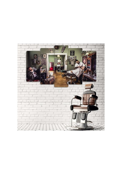 Vintage Barber Lounge - 5 Parçalı Berber Tablo Görsel - 702503516 Görsel