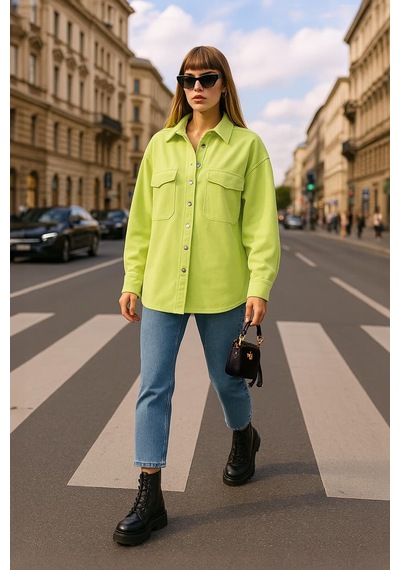 Banny Jeans Kadın Oversize Jean Gömlek Yeşil